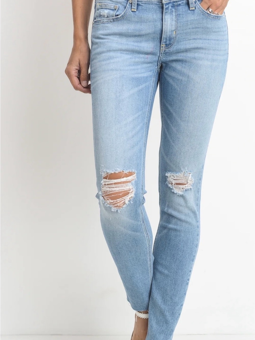 Just Black Destroyed Scissors Cut Light Blue Distressed Skinny Jeans